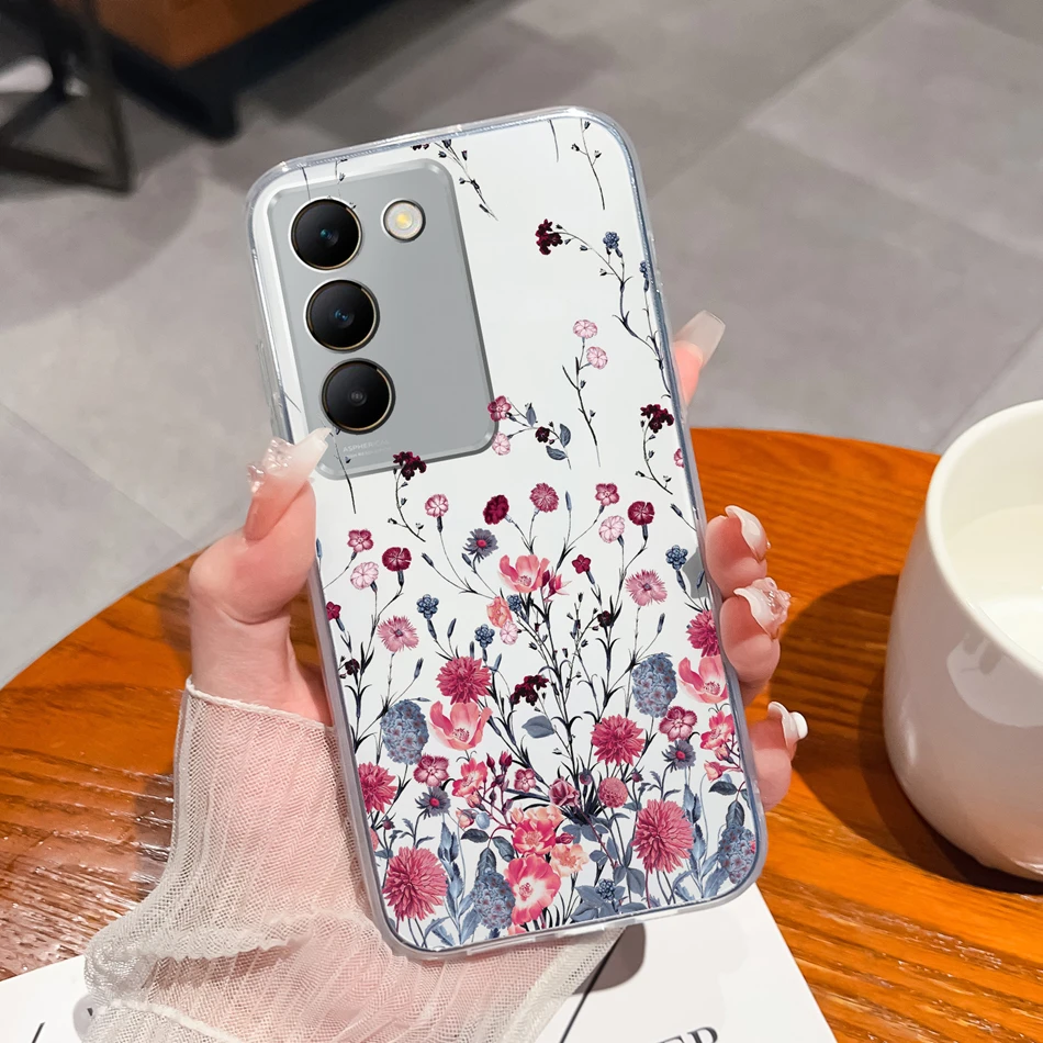 Floral Painted Transparent Shockproof Soft TPU Silicone Phone Case
