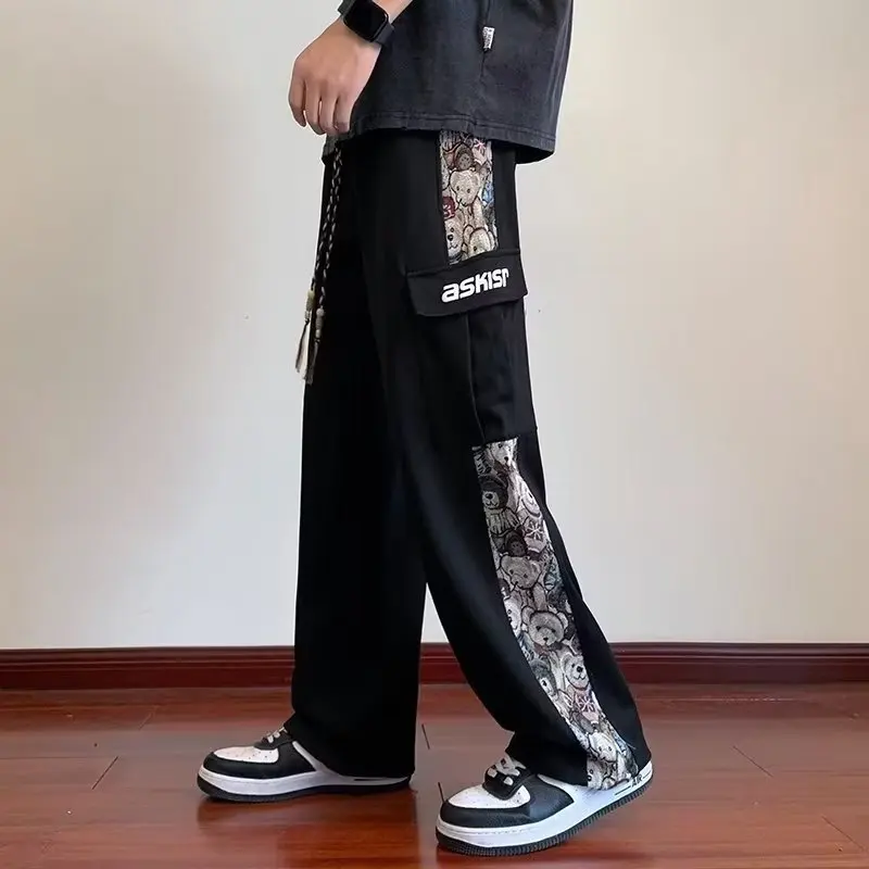 Autumn New Bear Patchwork Work Pants Men's Spring And Autumn Loose Large Size Sports Pants Trend Straight Casual Pants Men M-4XL 4