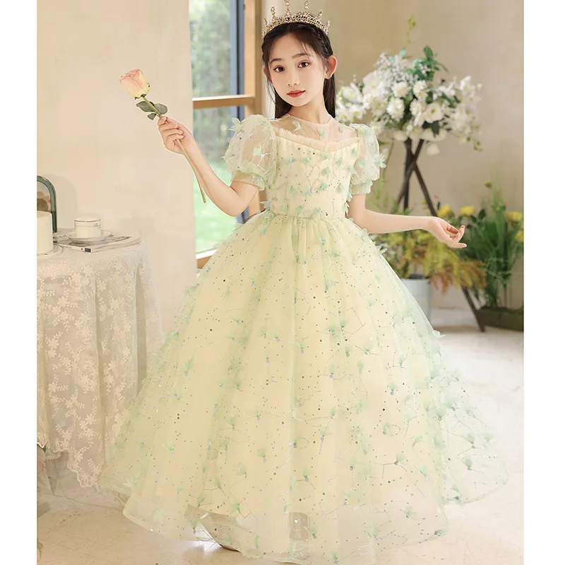 

2024 Sequin Elegant Wedding Kids Formal Occasion Dress for Little Girls Luxury Long Evening Gowns Children Pageant Party Dresses