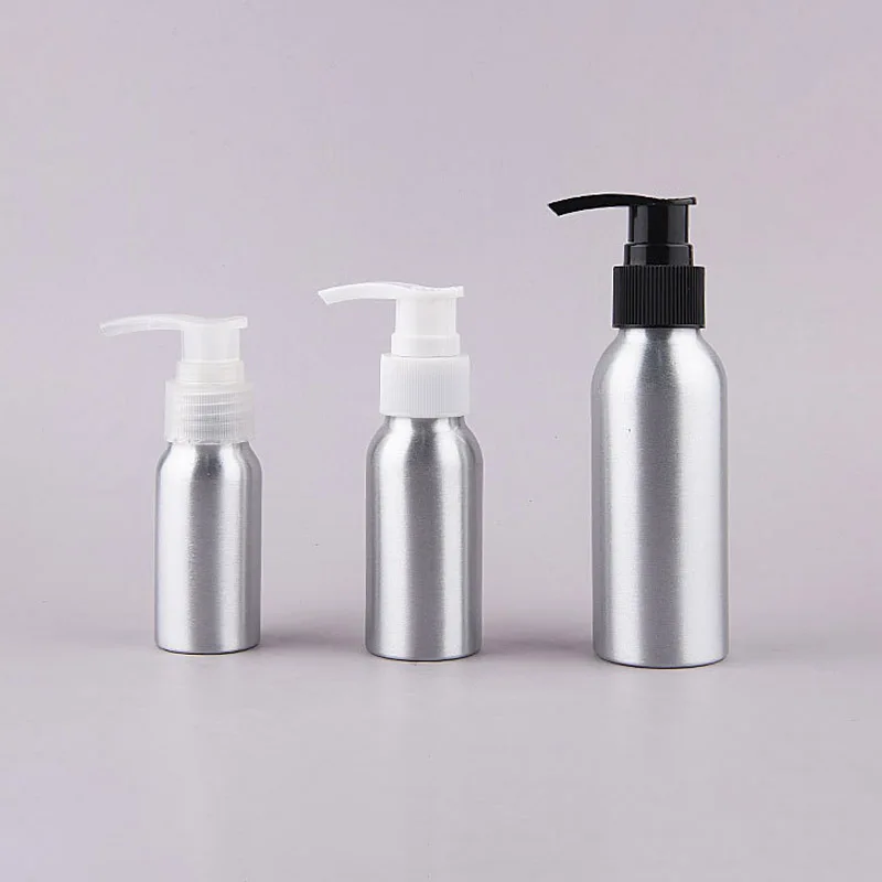 20pcs/lot Press Aluminum Bottle Lotion Hand Sanitizer Bottle with Emulsion Pump Perfume Cosmetic Container Travel Sub Bottles