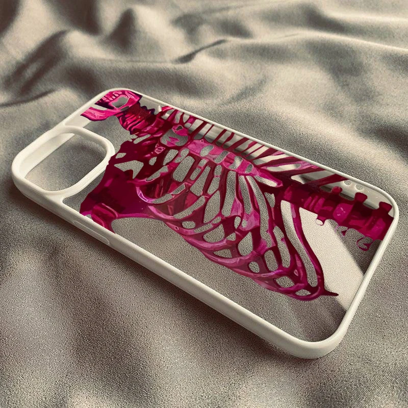 Pink Purple Skull Transparent Phone Case with Y2K Skeleton Print