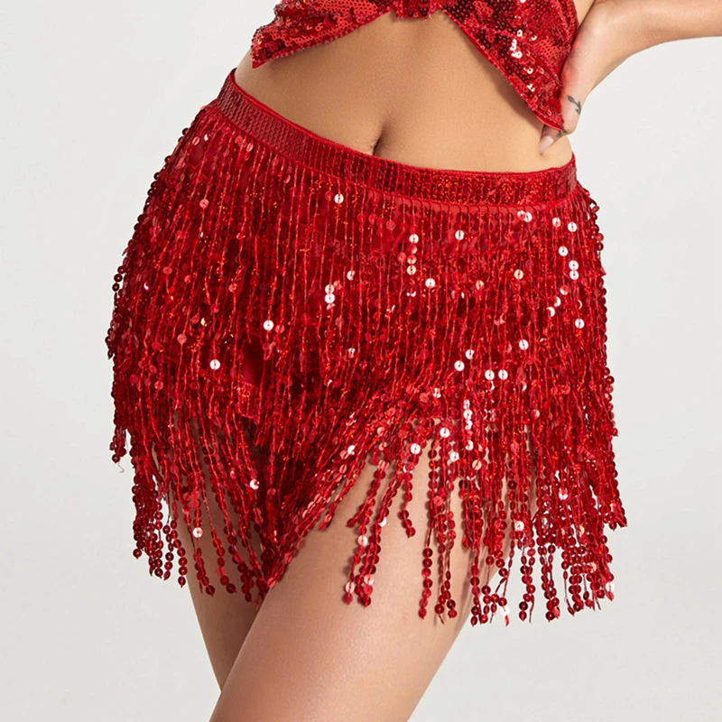 Sexy Bauchtanz Pailletten Quaste Kette Gürtel Mini Rock Bühne Leistung Club Indische Latein Hula Tänzer Wrap Strand Hüfte Taille Schal – Detail 11