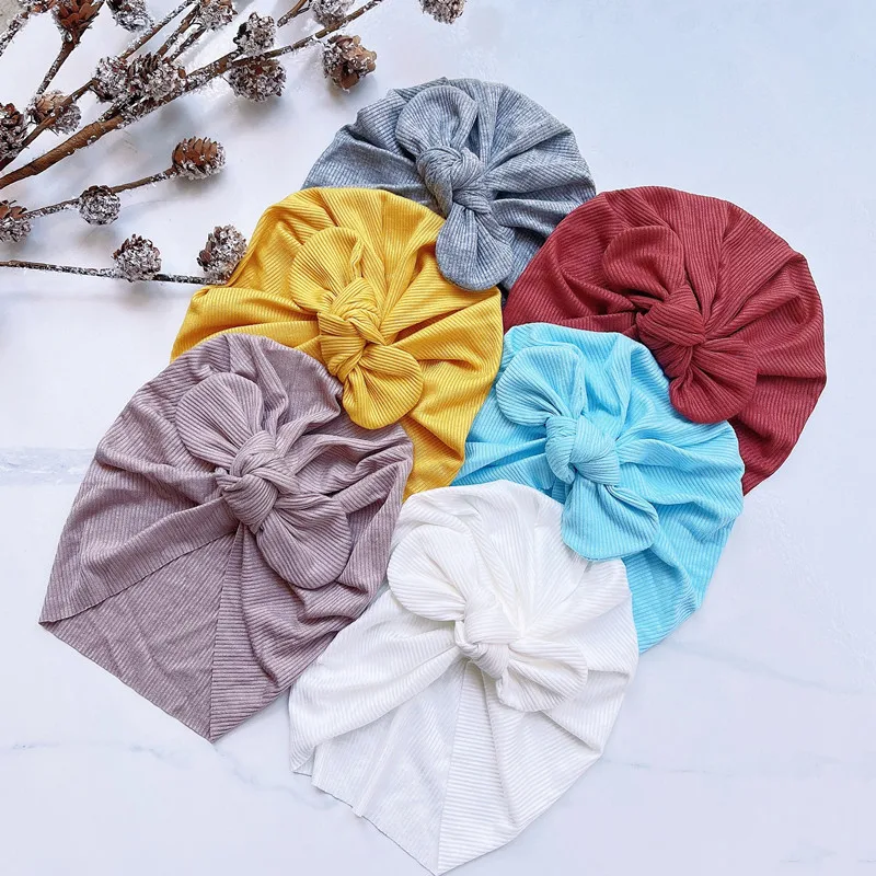 16pc/lot New Baby Bunny Ear Top Knotted Turban Hat Soft Elastic Kids Beanies Caps Solid Color Baby Girls Bonnet Hats for Newborn baby girl cotton hollow beanie bowknot newborn bonnet bow hat girls bunny ear cotton infant turban baby boys knot kids headwrap