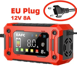 Advanced 12V Smart Battery Charger with 15A/8A Pulse Repair and Large Display for Lead Acid, AGM, and GEL Batteries (8A EU Plug)