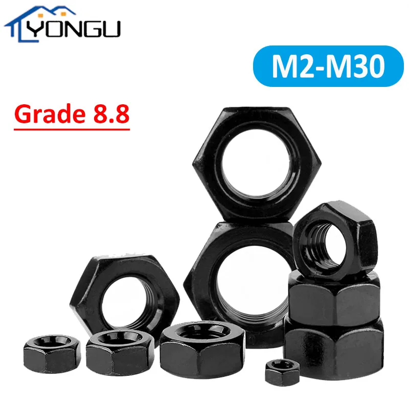 

Grade 12.9/8.8 High Strength Steel Black Hexagon Nuts Hex Nut M2 M2.5 M3 M4 M5 M6 M8 M10 M12 M14 M16 M18 M20 M22 M24 M27 M30