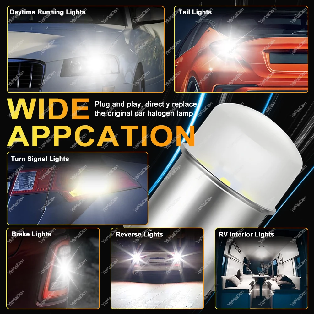 LED Bulb for Turn Signal, Brake, and Reverse Lights - 800LM, 6500K, White/Red/Yellow (2-20 PCS)
