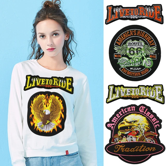 Large punk eagle motorcycle denim jacket for men and women down jacket back  badge ironing embroidery patch cloth stickers