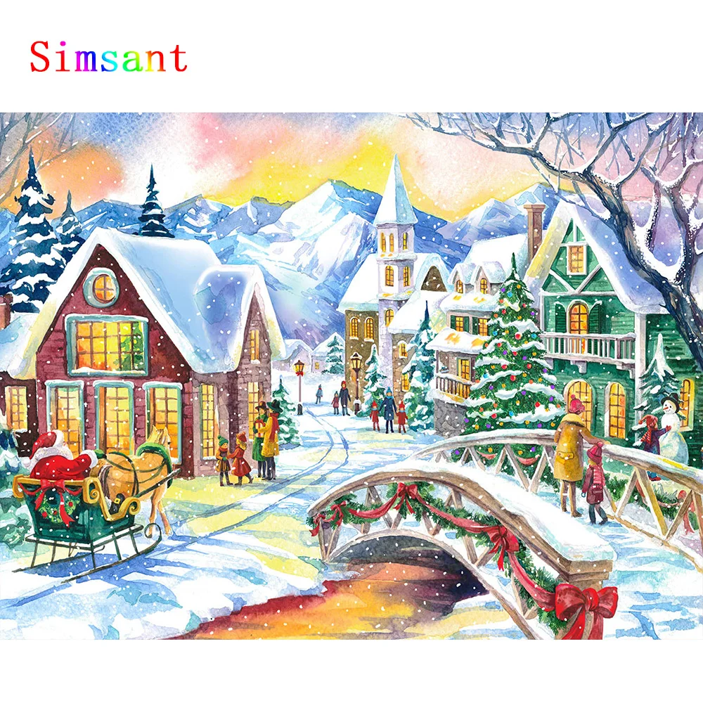 Christmas Tapestry Snowflakes Santa Claus Winter Night Hanging