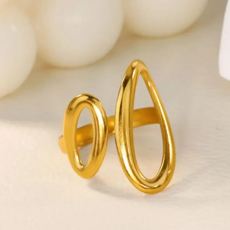Gold, Stainless Steel, Geometric, Adjustable Ring