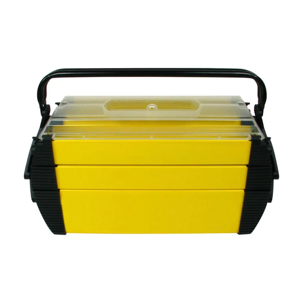 

3 Tier Portable Plastic Tool Box with 5 Compartments Yellow Multipurpose Plastic Tool Box with Handle Easy To Carry