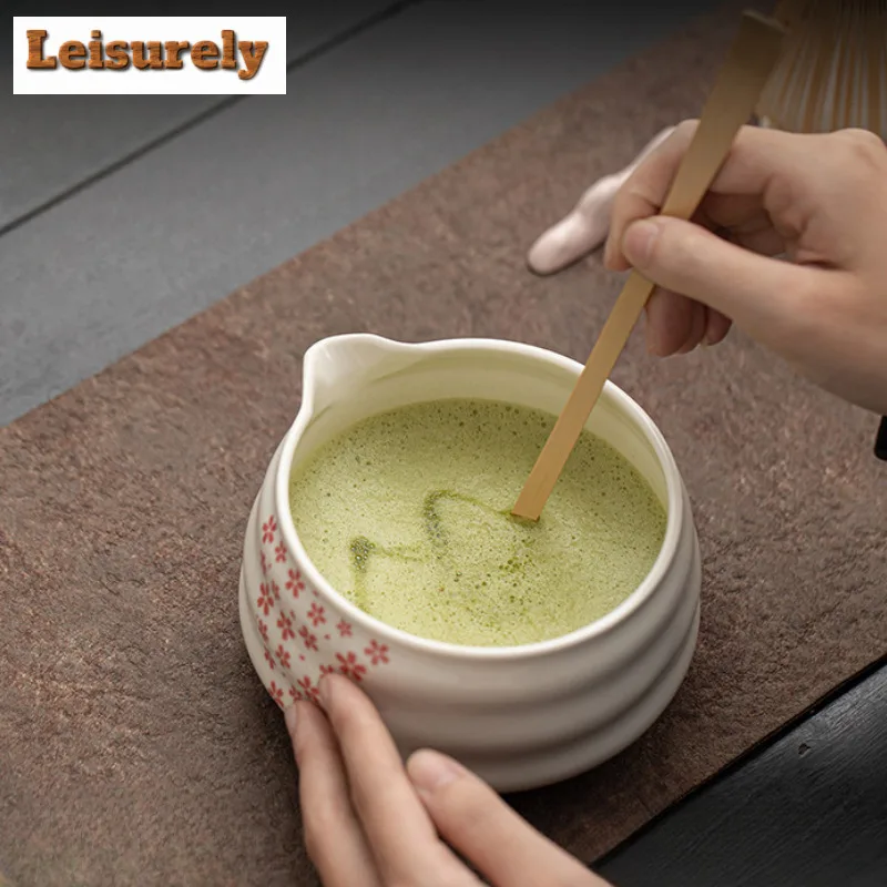 Japanese Tea Ceremony Cherry Blossom Falling Ceramic Matcha Eight-piece Set Frothing Stirring Tools Bowl Whisk Equipment Craft