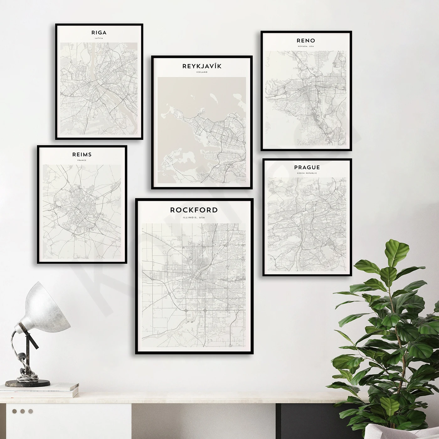 Rosille. Rockford. Riverside. Riga. Reno. Poster Della Mappa Di Viaggio Della Città