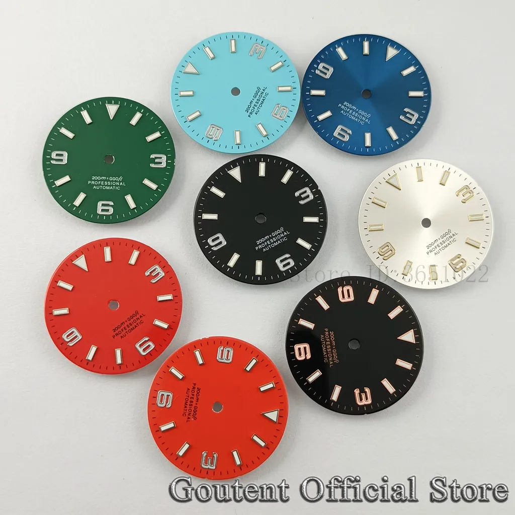 Goutent 29mm Sterile Watch Dial Green Blue Luminous Fit NH35 NH36 ETA 2836 2824 Miyota 8205/8215/821A DG2813/3804 Movement