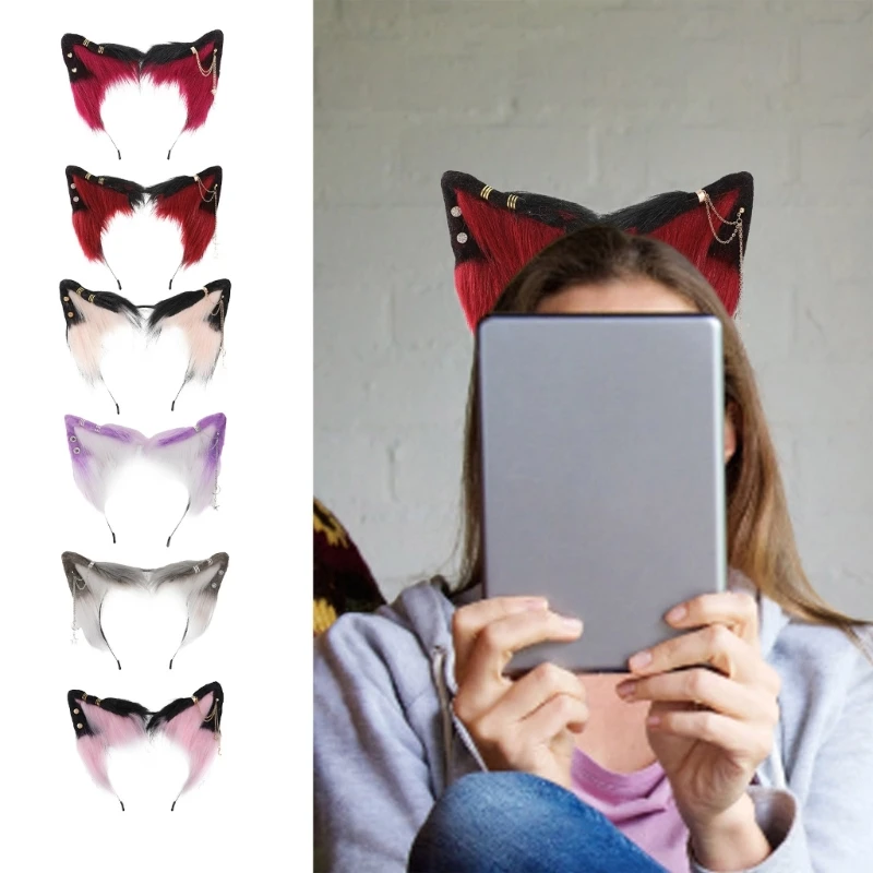 

Ethnic Cat Ears Shape Headband with Alloy Earring Decor Hair Hoop Adult Live Broadcast Easter Party Headpiece