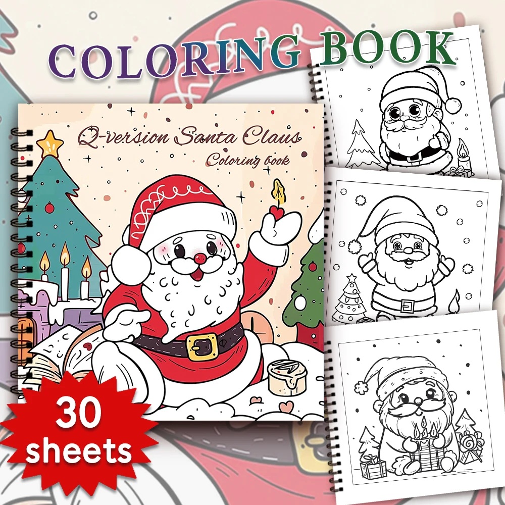30 Sheets Spiral Coloring Book, 8.3x 8.3in100gsm Thick Paper for Adult Teenagers for Emotional Relief, Christmas Gift 3