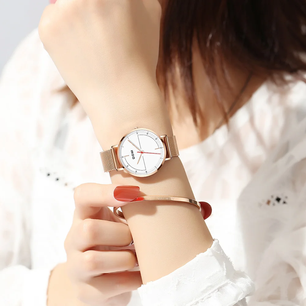 DOM Simple Luxury Women Watch  Casual Waterproof Ladies Ultra Thin Quartz Watch Mesh Strap Clock Relogio Feminino Free Shipping