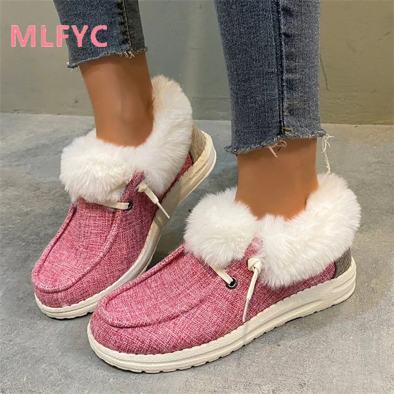 Women Snow Boots New Winter Style Solid Color Plush Covered Feet Comfortable Cotton Shoes Ladies Flat Bottomed Casual Boots