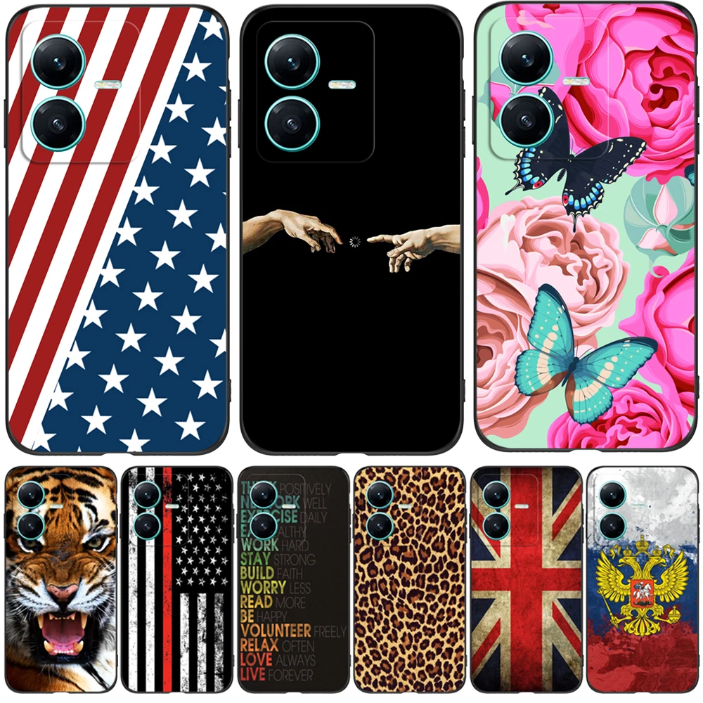 Per Vivo Y22 Y22S Custodia 4G Custodia Morbida In Silicone Custodia In Tpu Nero Uk Usa Flag Skull Wolf