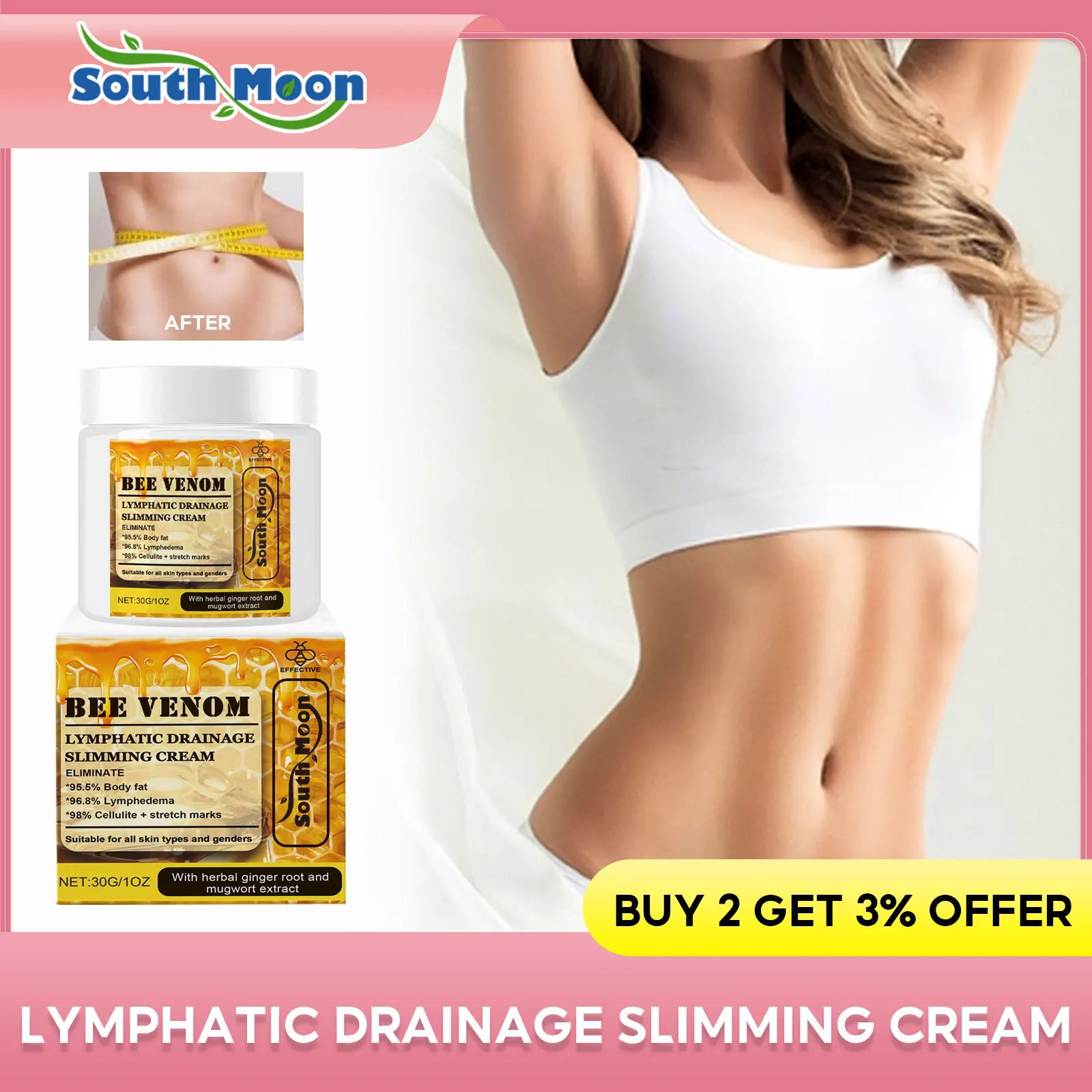 Bee Venom Lymphatic Drainage Cream Firming Body Detox Eliminate Edema Remove Cellulite Fast Fat Burning W-Eight Loss Products