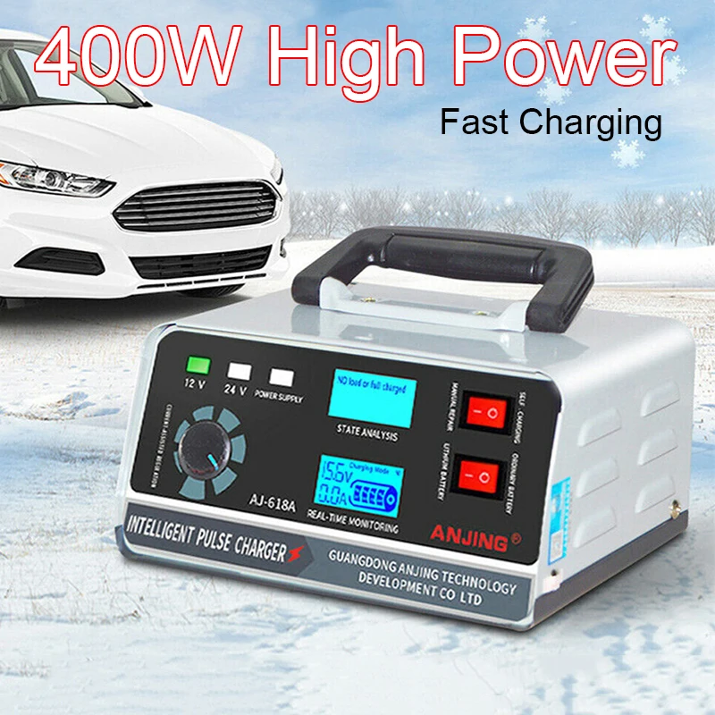 

400W Car Battery Charger Intelligent Pulse Repair for 12V 24V Car Motorcycle SUV Truck High Power Charger Dual LED Display