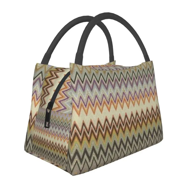 

Colorful Zig Zag Chevron Insulated Lunch Bags Geometric Camouflage Zigzag Cooler Thermal Food Lunch Box Outdoor Camping Travel