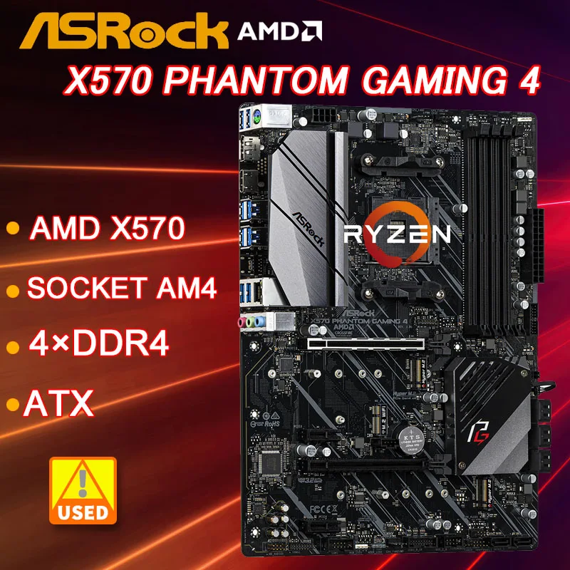 X570 Motherboard ASROCK X570 Phantom Gaming 4 Socket AM4 4×DDR4 128GB PCIE 4.0 SATA III HDMI