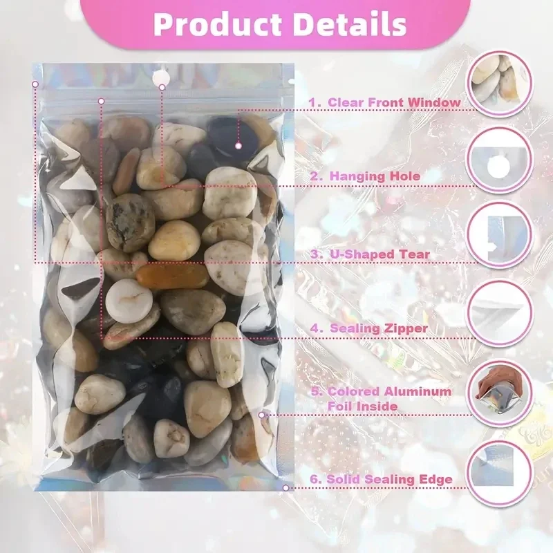 Holographic Mylar Bags 100pcs Holographic Resealable Mylar Bags Ziplock Candy Suger Tee Jewelry Beauty Storage Bag