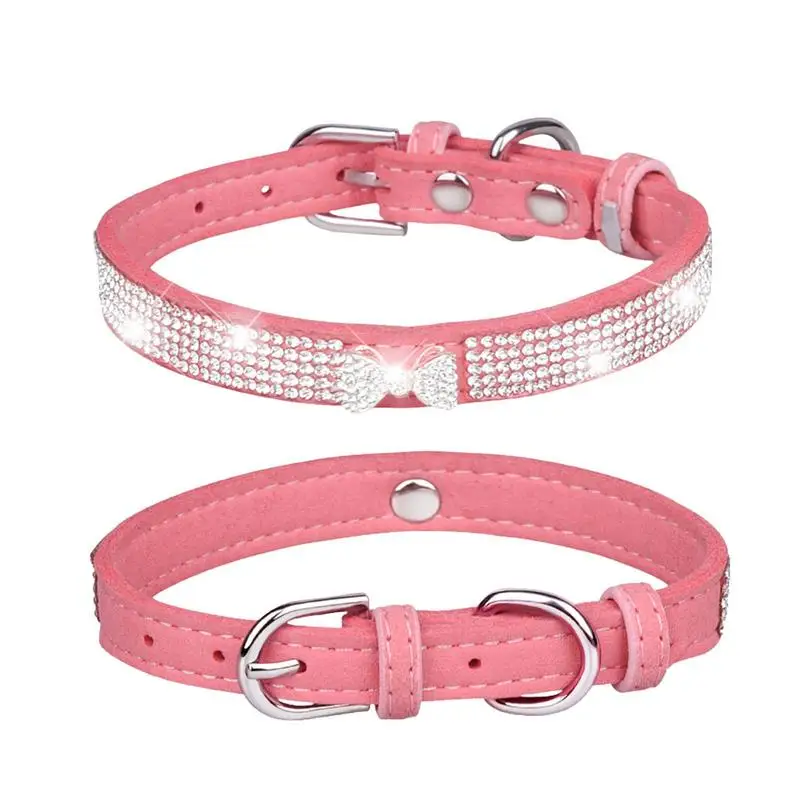 

Adjustable Shiny Bling Rhinestone Puppy Dog Collars Breathable Small Dogs Chihuahua Collar Custom Necklace Pet Accessories