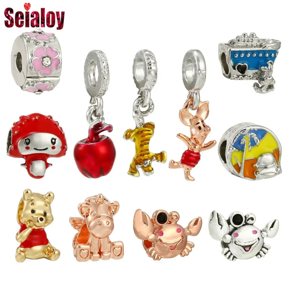 

Seialoy 2 шт./лот корабль пляж Краб бусины животные Единорог медведь очаровательные Яблоко красный гриб Бусины Подходит для браслетов аксессуары