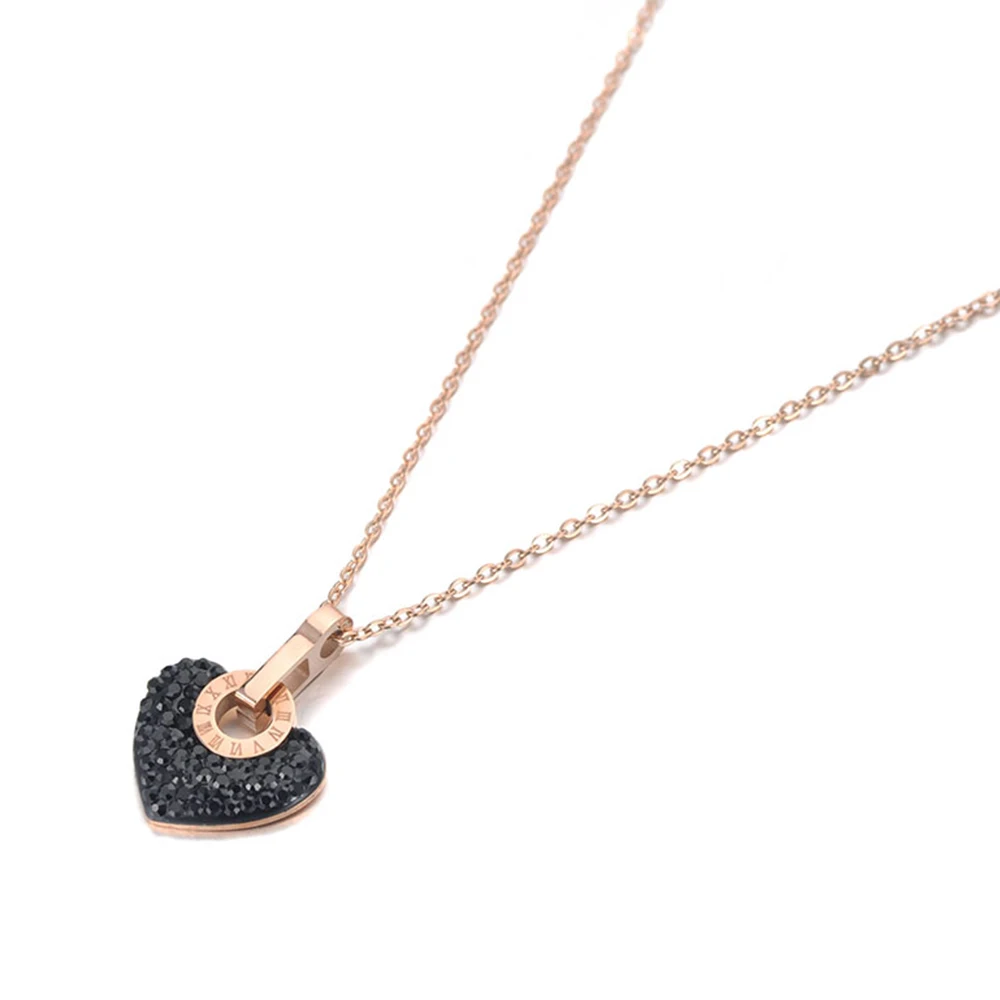 JeeMango Trendy Titan Stahl Weiß/Schwarz Ton Strass Herz Charme Halskette Schöne Anhänger Kette Halskette Für Frauen N19112