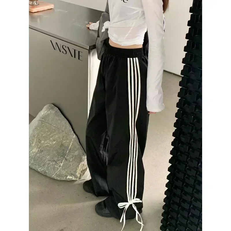 QWEEK Black Stripe Sport Sweatpants Women Autumn Oversized Baggy Harajuku Fashion Casual Joggers Pants Streetwear Korean Style qweek trashy y2k grunge cargo jeans women black gothic baddies streetwear baggy denim pants autumn harajuku fashion korean style