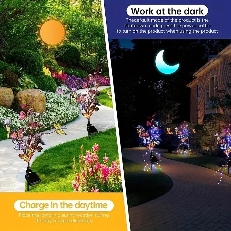 Description Picture 3 of item1pc Solar Butterfly Tree Lights Yard Outdoor Balcony Garden Waterproof Lawn Ground Insert Lights Festival Atmosphere Decor Lamps