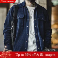 Maden Retro Heavyweight Knitted Velveteen-like Jacket Lapel Solid Color with Pockets Shirt for Men's Autumn and Winter Outwear 1
