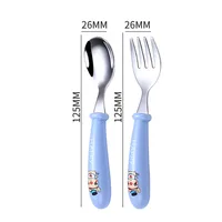 Baby Gadgets Tableware Set Children Utensil Stainless Steel Toddler Dinnerware Cutlery Cartoon Infant Food Feeding Spoon Fork 2