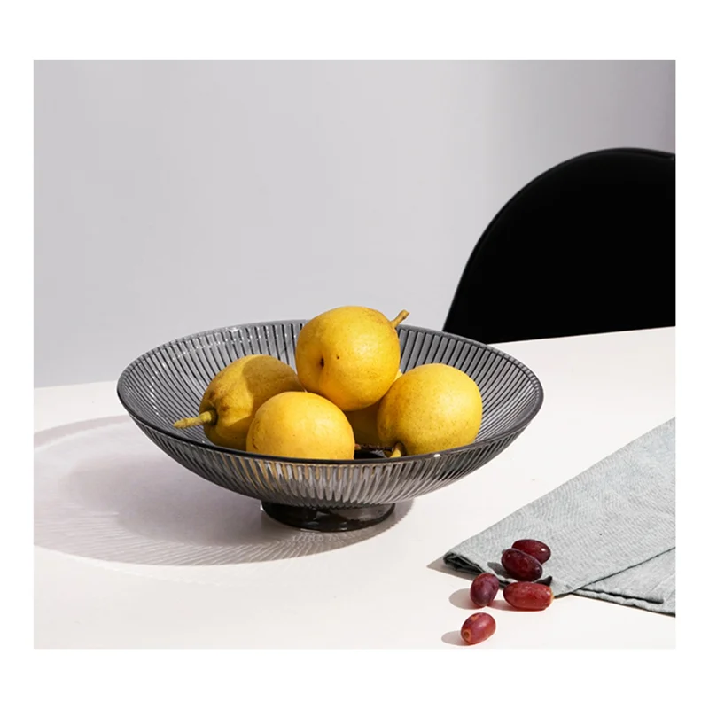 

Stripe Transparent Fruit Bowl Dinner Dishes Dessert Plate Salad Bowl Snacks Dish Dining Table Serving Trays Gray