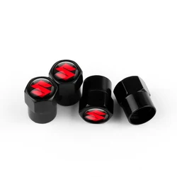 4 - Piece Set Car Wheel Tire Valve Caps - Air Stem Dust Covers (Black - Suzuki (RD))
