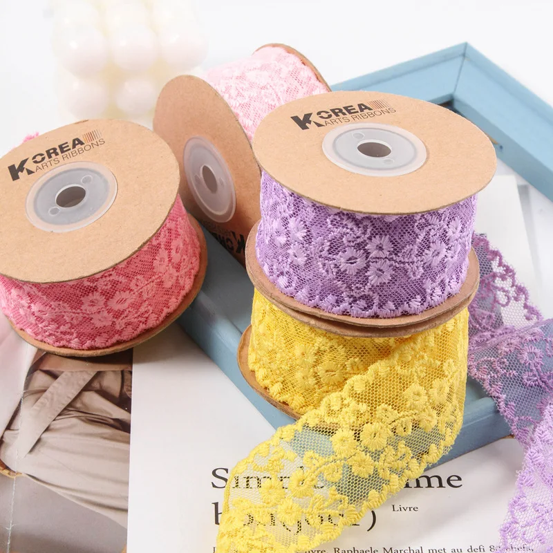 단색 활 레이스 거즈 리본, 나비 매듭, 어린이 헤어 액세서리 재료, 수제 공예, 38mm, 5 야드