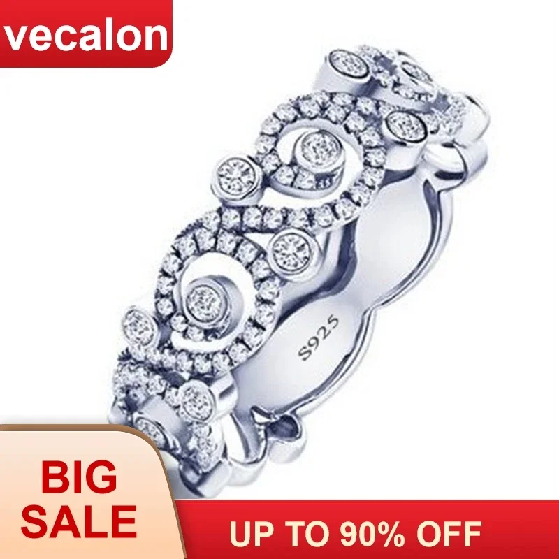 

Vecalon Flower Jewelry 925 Sterling silver Engagement ring for women AAAAA Zircon Cz Female wedding band rings mother's gift