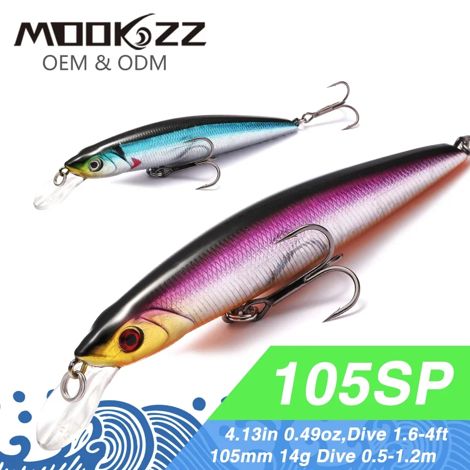 

105MM 14G MOOKZZ Top Hard Fishing Lure Suspension Minnow High Quality Baits Wobblers Professional Fishing Tackles Artificial