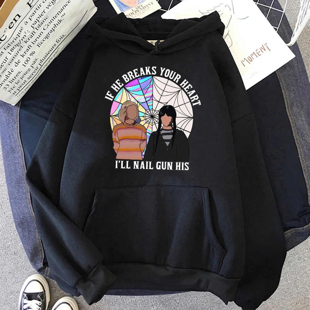 

Wednesday Addams Hoodie Harajuku Fashion Kawaii Clothes Streetwear Top Clothing Female Graphic Hoodies Round Neck Sweatshirt