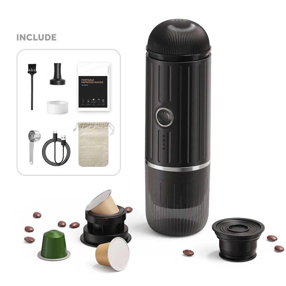 Portable 2 In1 Espresso Machine Compatible Capsules Ground Coffee 19 Bar Pressure Kitchen Travel Camping