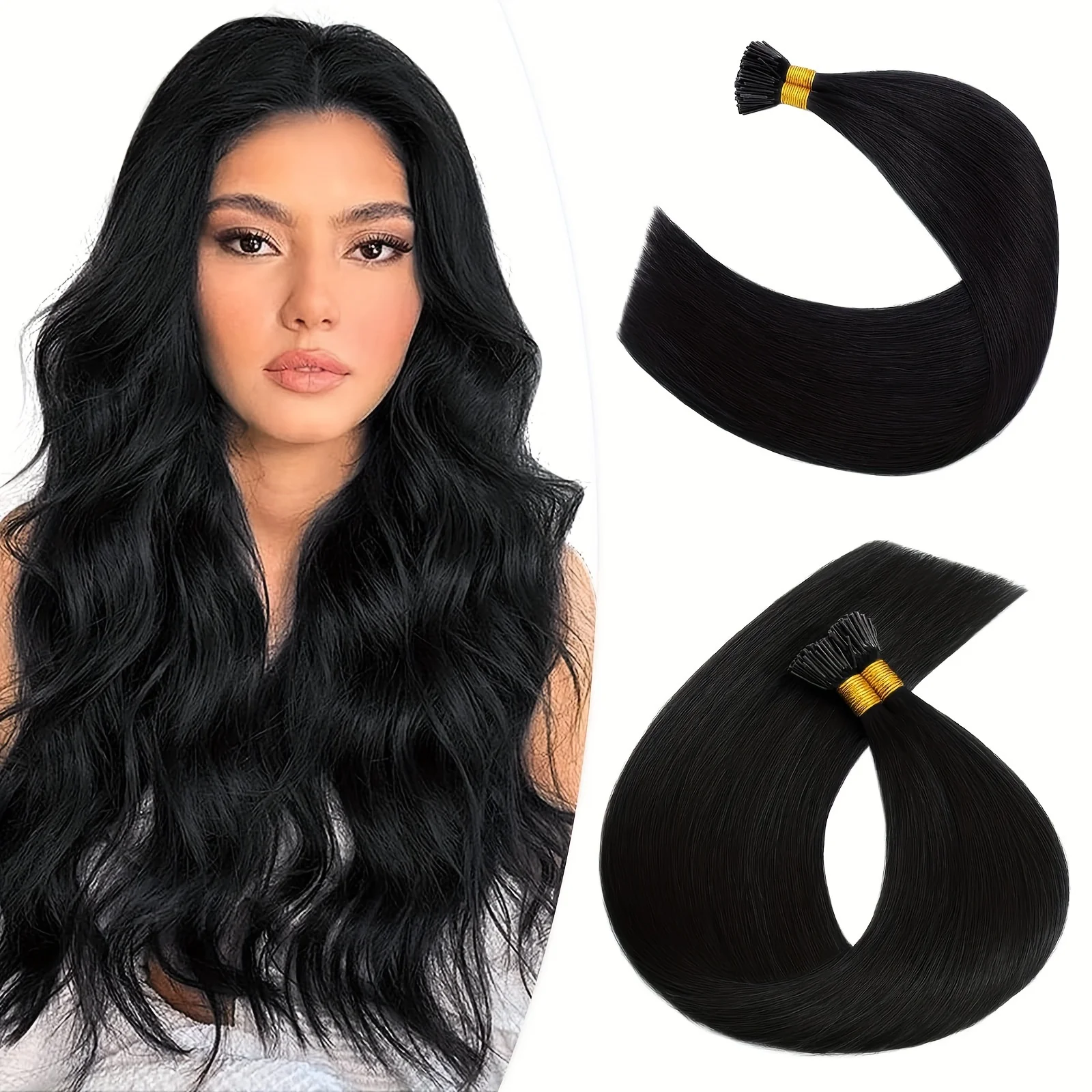I Tip Remy Human Hair Extensions Natural Black #1B Pre Bonded Keratin Stick In Hair Extensions Piece Long Straight