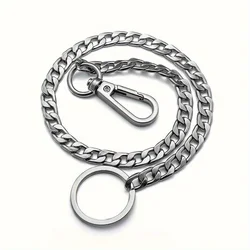 Men's Anti - Lost Wallet and Key Chain - Long Chain with Keyring Accessory (Silver)