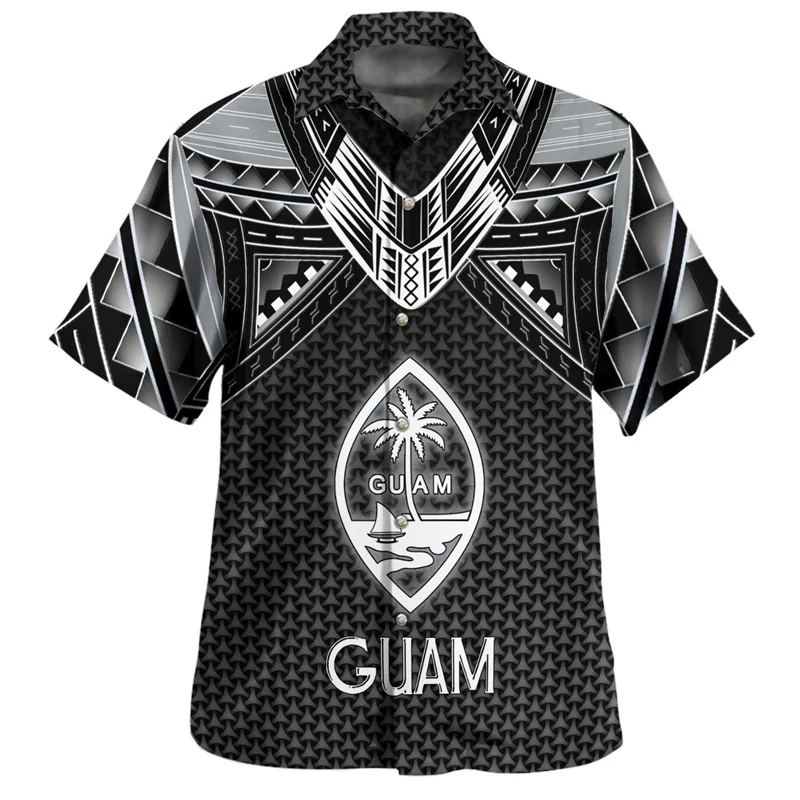 Vintage 3D Guam Island National Flag Printing Shirts Coat Of Arm Graphic Short For Men Fashion Cool Clothing Clothes 3