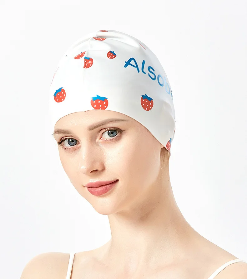 Cute Fruit Women Swimming Caps Waterproof High Elastic Silicone Swim Pool Bathing Hat for Adults Protect Ears Diving Hat 3