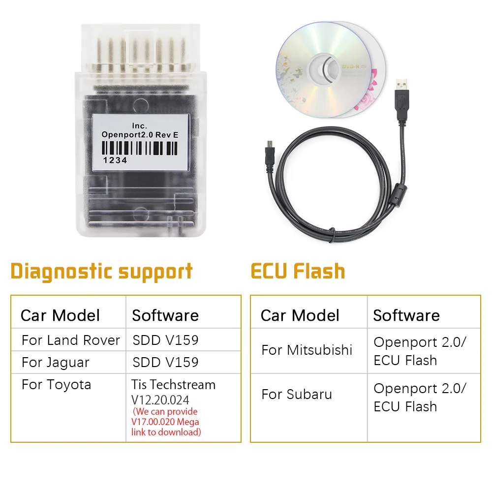 Tactrix Openport 2.0 ECU FLASH open port Auto obd2 Scanner cables Tuning Car Diagnostic Tool Support For Meredes passthru J2534 3