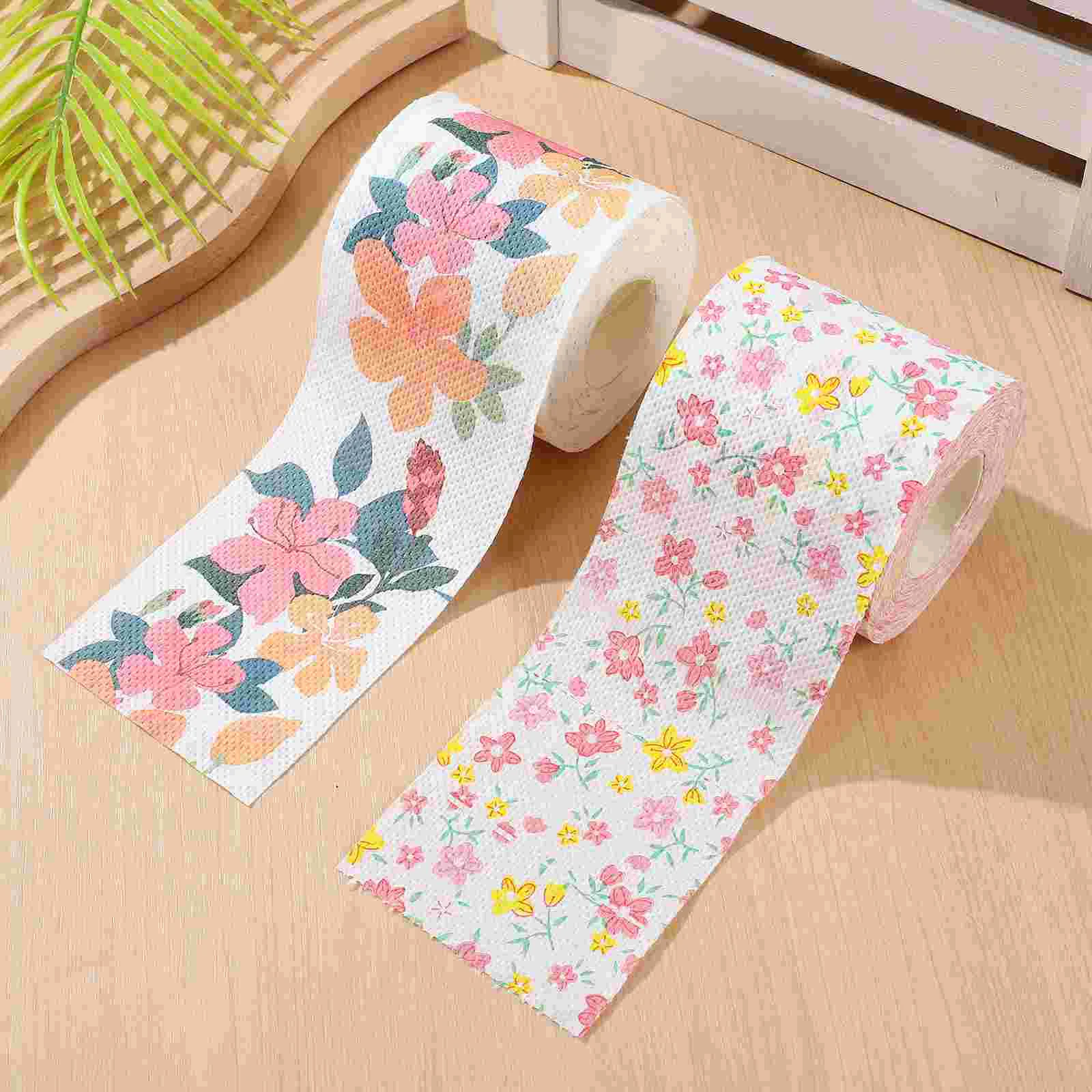 2 Rolls Printed Paper Standard Toilet Commercial Towels Colorful Napkins Tissue