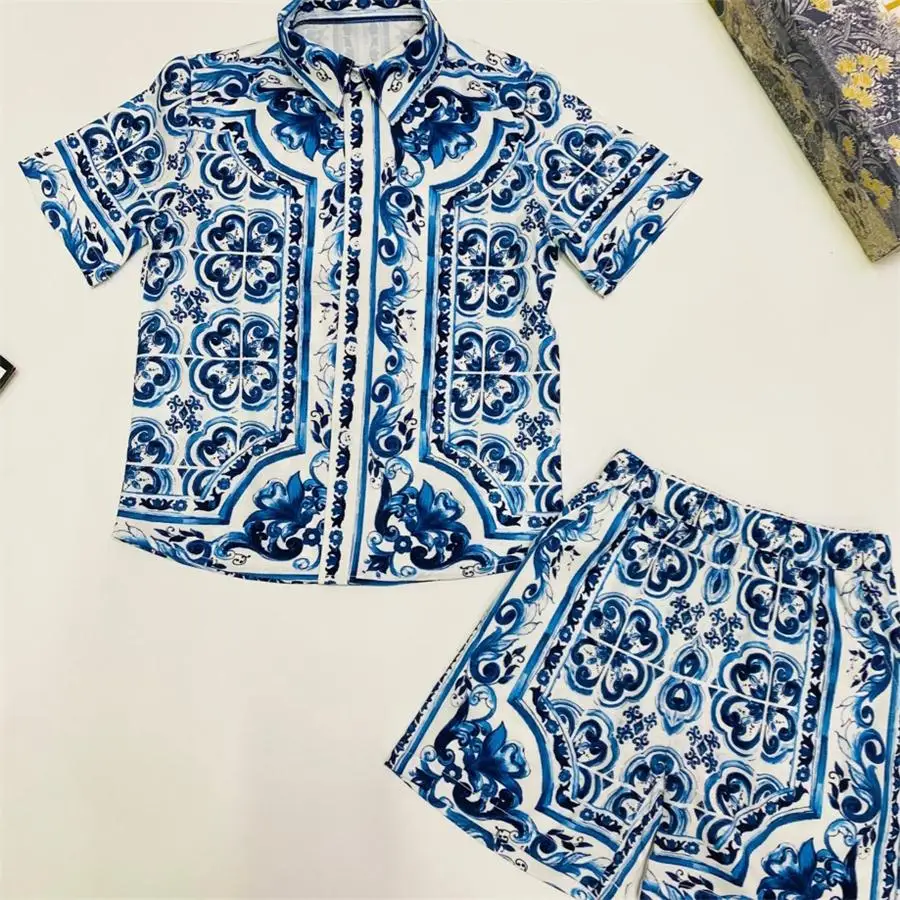 Children Sports T Shirt High end children&rsquo;s clothing factory summer new boy swim wear children&rsquo;s sports shirt shorts 2pcs set blue flower