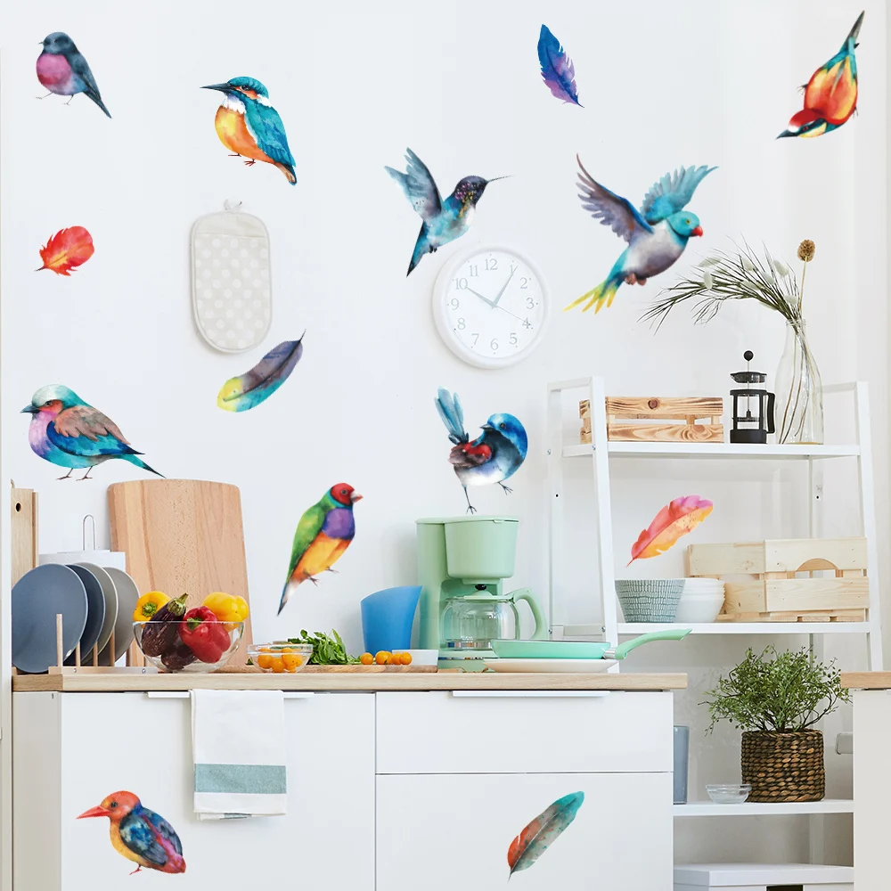 Description Picture 5 of itemColorful Birds Feather Removable Wall Stickers for Home Decor Art Self-adhesive Window Tile Cupboard Decals PVC Mural DIY Poster