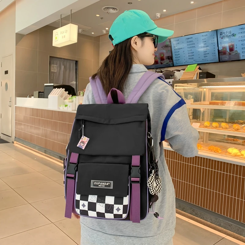 

2023 Fashion Girls High Capacity Trendy Shoulder Book Bags Female Nylon Laptop School College Backpacks Ladies Travel Women New